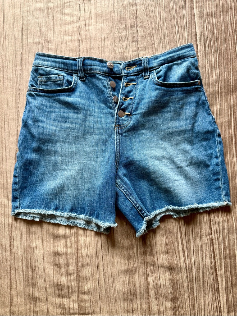 Lee High Waisted Button Fly Denim Shorts Size 8 Medium Wash Frayed Hem